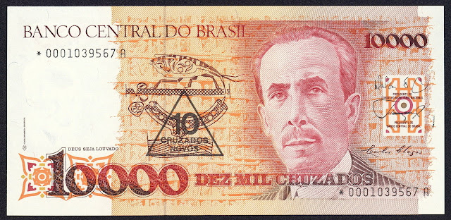 Brazil Banknotes 10 Cruzados Novos on 10000 Cruzados banknote 1989 Carlos Chagas