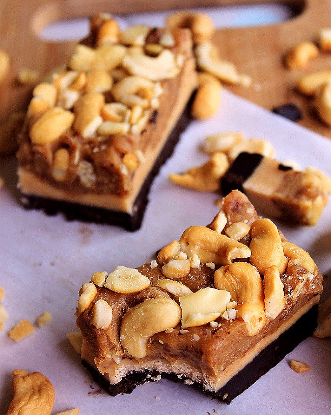 These Vegan Paleo Mock Snickers Bars are low sugar and simply indulgent with their raw cacao base!