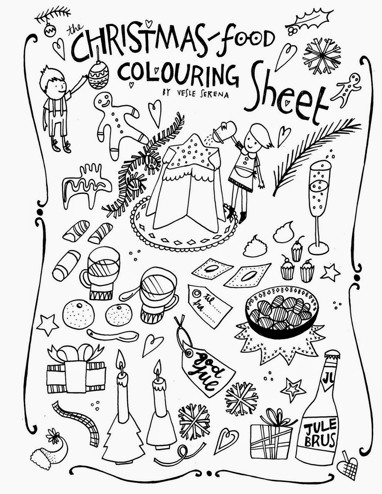 Cute and whimsical Christmas colouring page