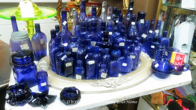 antique blue bottles
