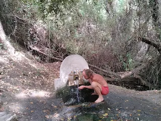 I kneel in front of a water source.