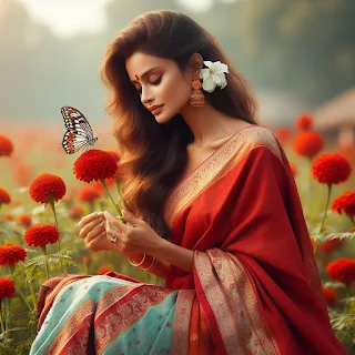 Red sari wearing beautiful Bengali girls