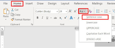 Font Case Change in MS word