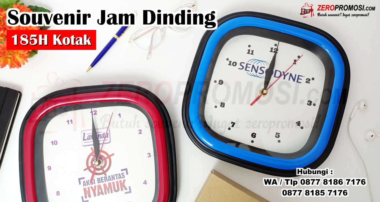 Dinding Dekorasi Wall Decor, Jam dinding promosi kotak cetak logo, Souvenir Promosi Jam Dinding 185H, Jam Dinding Quart 185H, Jam dinding Custom Logo