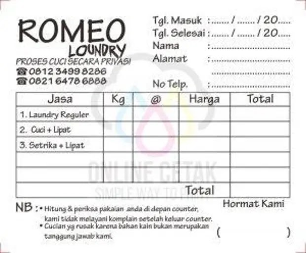 Nota laundry kiloan