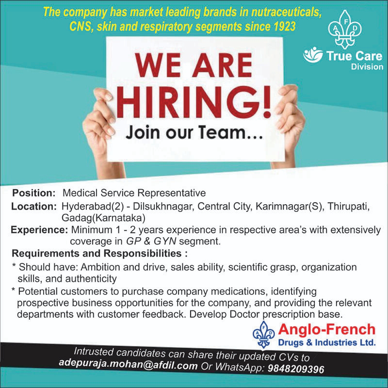 Job Availables,Anglo-French Drugs & Industries Ltd. Job Vacancy For Medical Service Representative