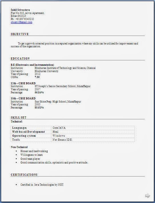 Cv Format For Freshers Engineers Doc
