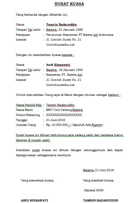 Contoh Surat Kuasa Dengan Berbagai Keperluan Tertentu Ms Word Idnoffice
