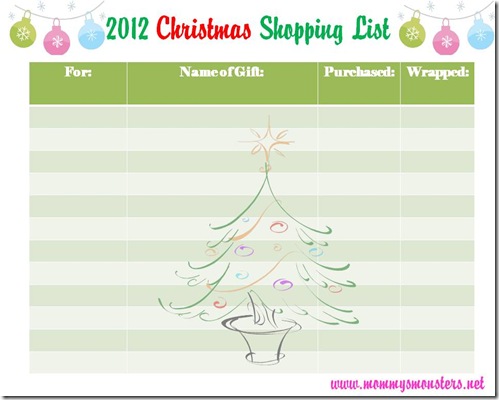 2012 Christmas Shopping List