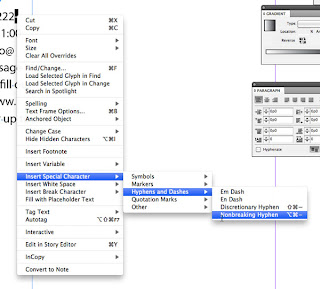 InDesign's context menu to choose the nonbreaking hyphen