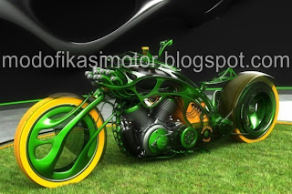 Modifikasi Motor Vespa Chopper Green Style Concept title=