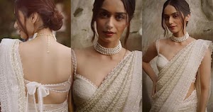 manushi chhillar white saree backless blouse