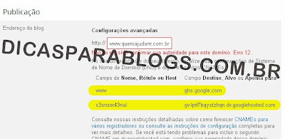 configurar domínio personalizado no Blogger