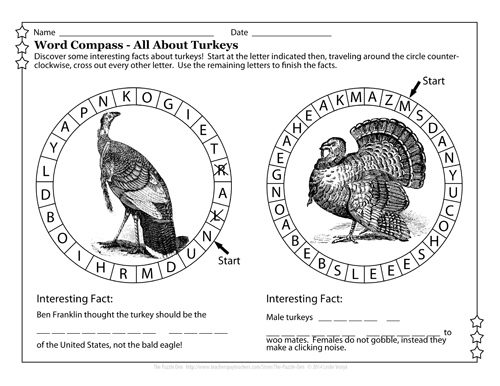 Word Compass Puzzle - All About Turkeys