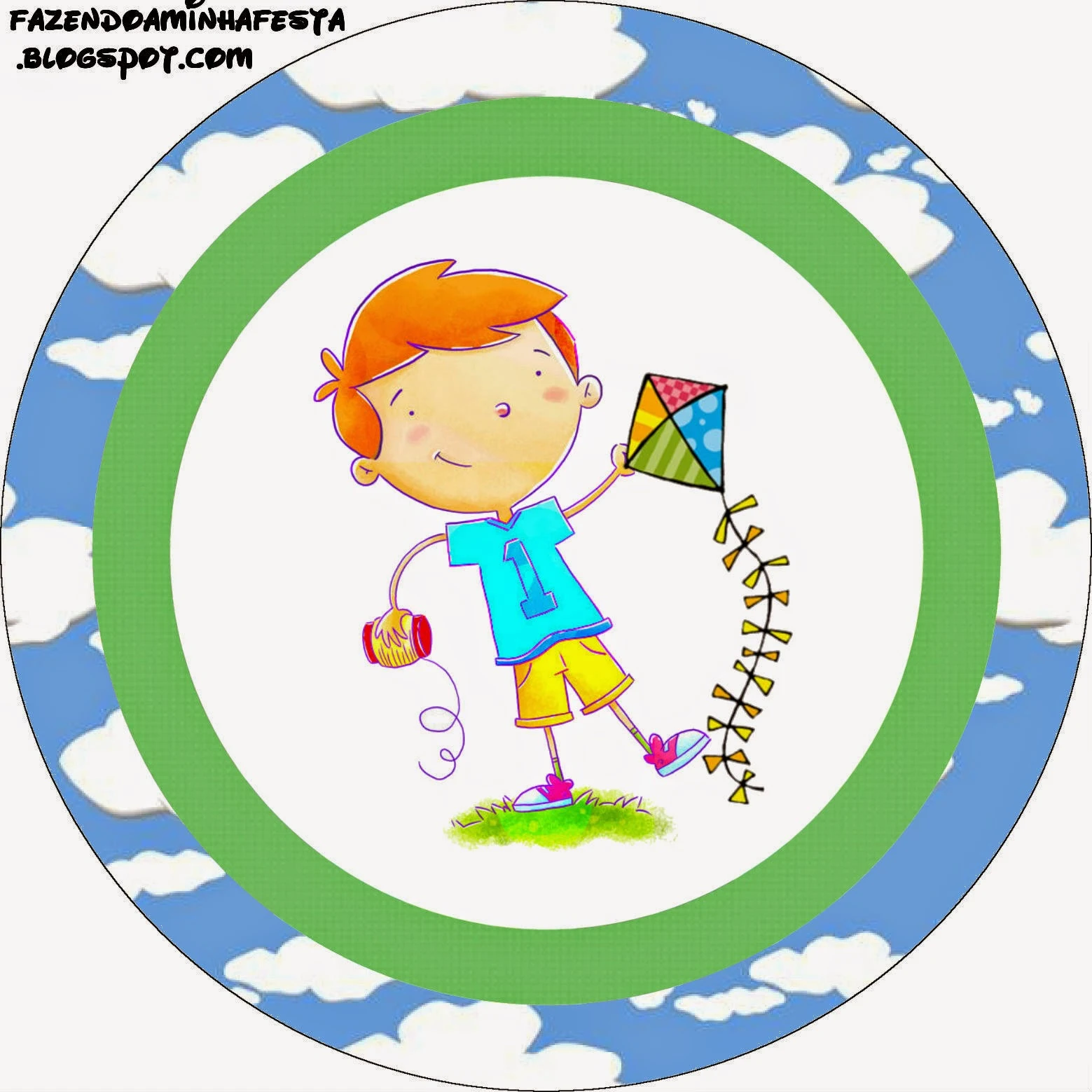 Boy with a Kite Free Printable Cupcake Wrappers and Toppers.