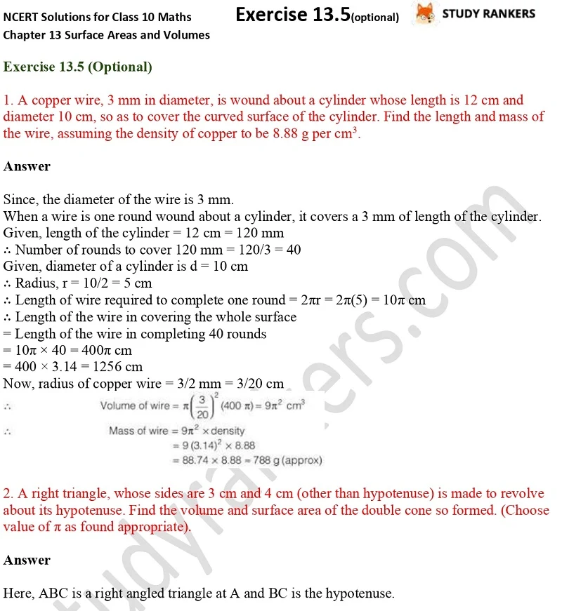 NCERT Solutions for Class 10 Maths Chapter 13 Surface Areas and Volumes Exercise 13.5 Part 1