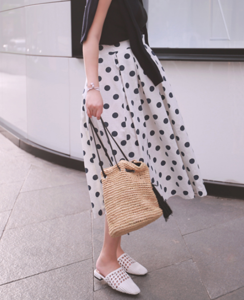 Polka Dot A-Line Midi Skirt