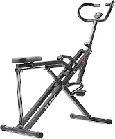 Sunny Health & Fitness Row-N-Ride Plus Assisted Squat Machine 077PLUS, features include 4 resistance levels, 3 incline levels, LCD monitor, adjustable seat & handles