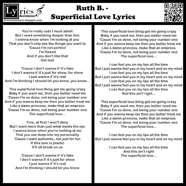 Ruth B. - Superficial Love Lyrics | lyricsassistance.blogspot.com