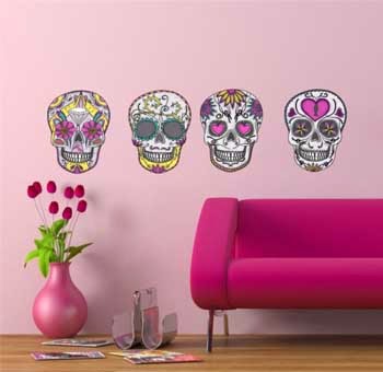 Wall stickers of skulls Mexican hippie style