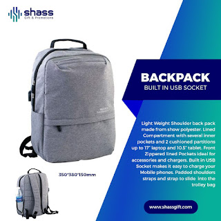 hass Gift introduces you Backpack built-in USB socket. You can use it as a travel backpack, business laptop bag with USB Charging Port.