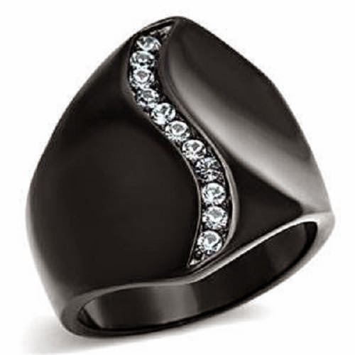 BLACK STAINLESS STEEL,CRYSTAL RING,SILVER RING 