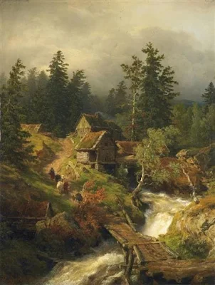 Mountainous Landscape With Stream And Watermill painting Andreas Achenbach