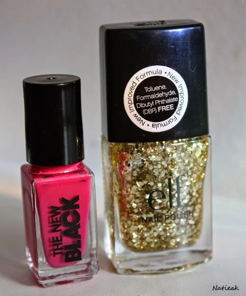 vernis à ongles E L F  Gold Star et  rose fuschia de The new black