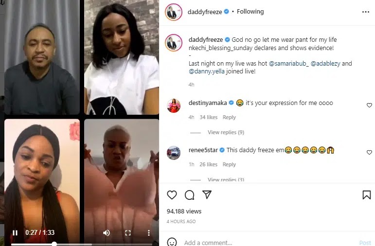 You don’t need pants if you have this – Daddy Freeze reacts as Nkechi Blessing Sunday shows what she wears in place of panties