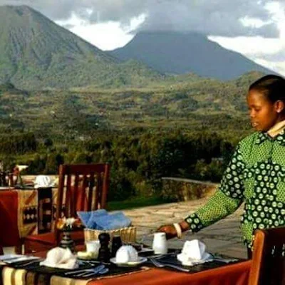 An all set table at a Rwandan Hotel