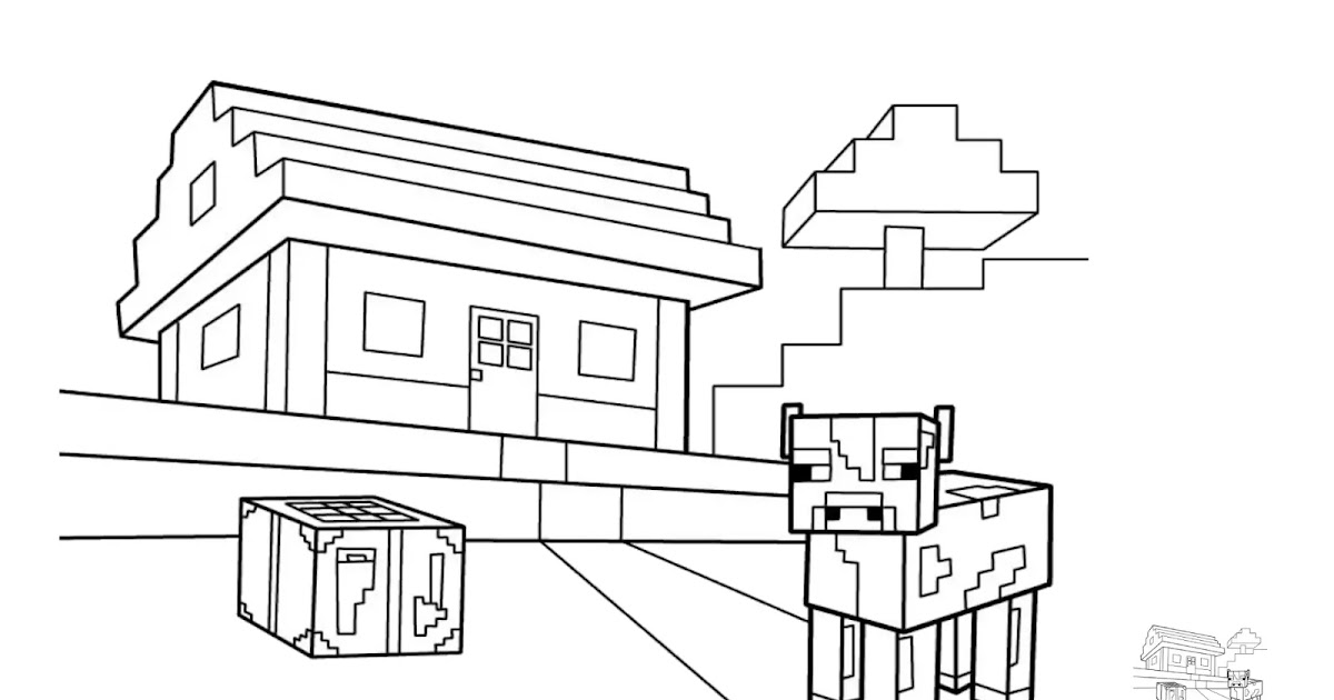 coloring page of a simple minecraft house