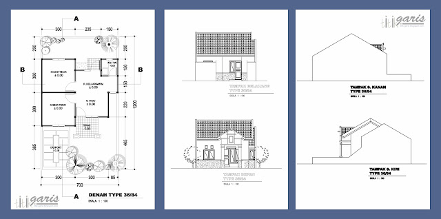 kumpulan gambar  denah  dan tampak berbagai macam tipe rumah 