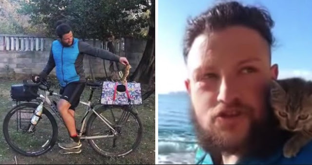 Man Adopts Stray Kitten While Biking Around The World, And Now They Travel Everywhere Together