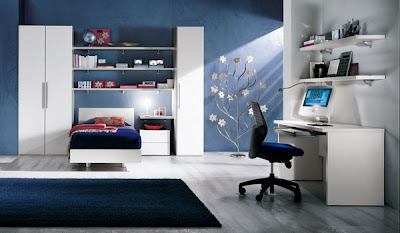 habitación juvenil azul