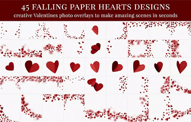 Falling Paper Hearts - Photo Overlays