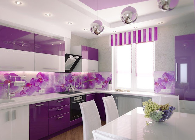 Contoh desain dapur minimalis warna ungu