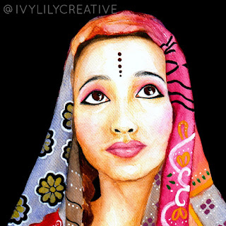 Indian girl watercolor acrylic portrait painting