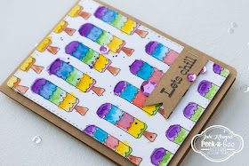 Watercolor card with ice-cream candies with peek-a-boo designs stamps