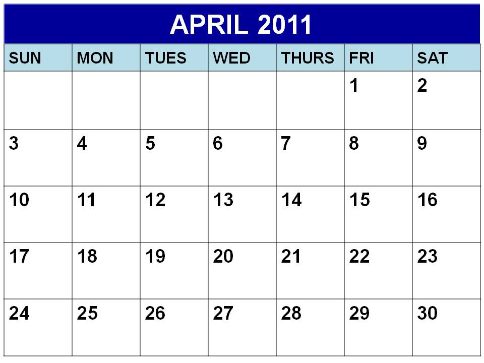 2011 calendar april