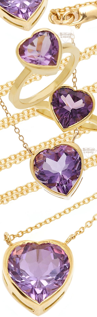 ♦Katey Walker London 18k gold amethyst necklace and large heart amethyst ring #brilliantluxury