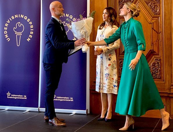 Crown Princess Mary wore a floral print midi dress from Vilshenko. Princess Mary wore Vilshenko Jerry floral print silk dress