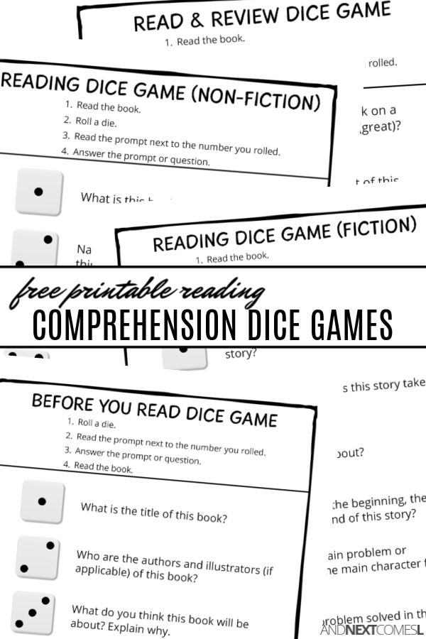 free printable reading comprehension dice games and next comes l hyperlexia resources
