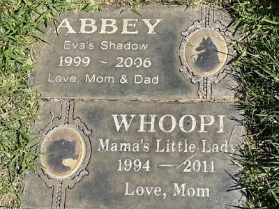 gravestone at Bubbling Well Pet Memorial Park in Napa, California