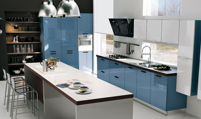 Modern kitchen with brown red blue theme, area by stoso-20