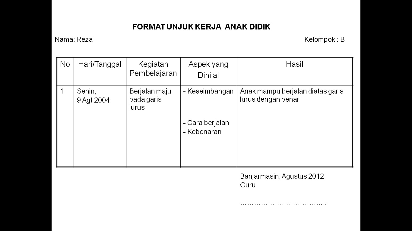 CONTOH FORMAT EVALUASI DAN PENILAIAN PAUD  ANAK PAUD 