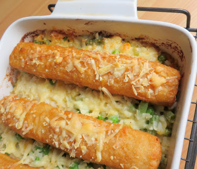 Fish Stick Casserole with Cheesy Vegetable Rice