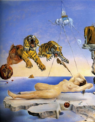 Salvador Dalí. Dream Caused by the Flight of a Bee around a Pomegranate. One Second before Awakening. 1944. Oil on canvas.