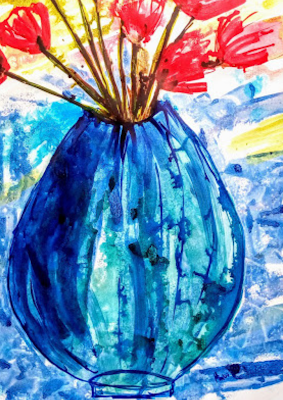 Peony Plant Flowers in a blue Vase | Abstract Still life  By Miabo Enyadike