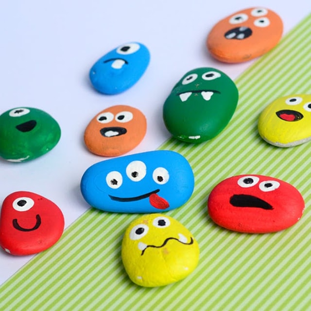 monster rocks - simple rock painting ideas