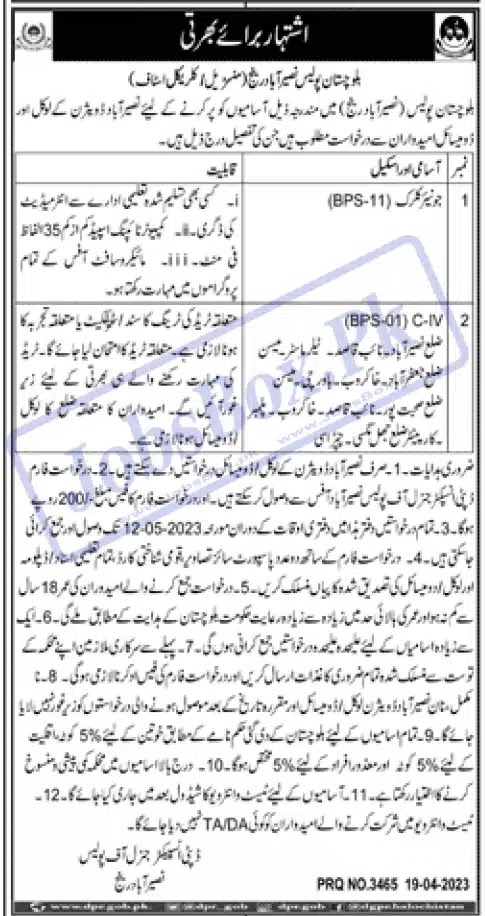 Balochistan Police Jobs Advertisement 2023